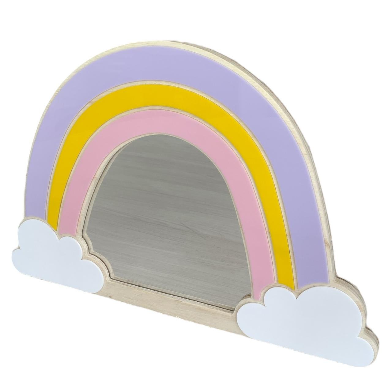 Espelho Decorativo Infantil Quarto Menina Criança Arco Iris Maquiagem Madeira Acrílico - 3