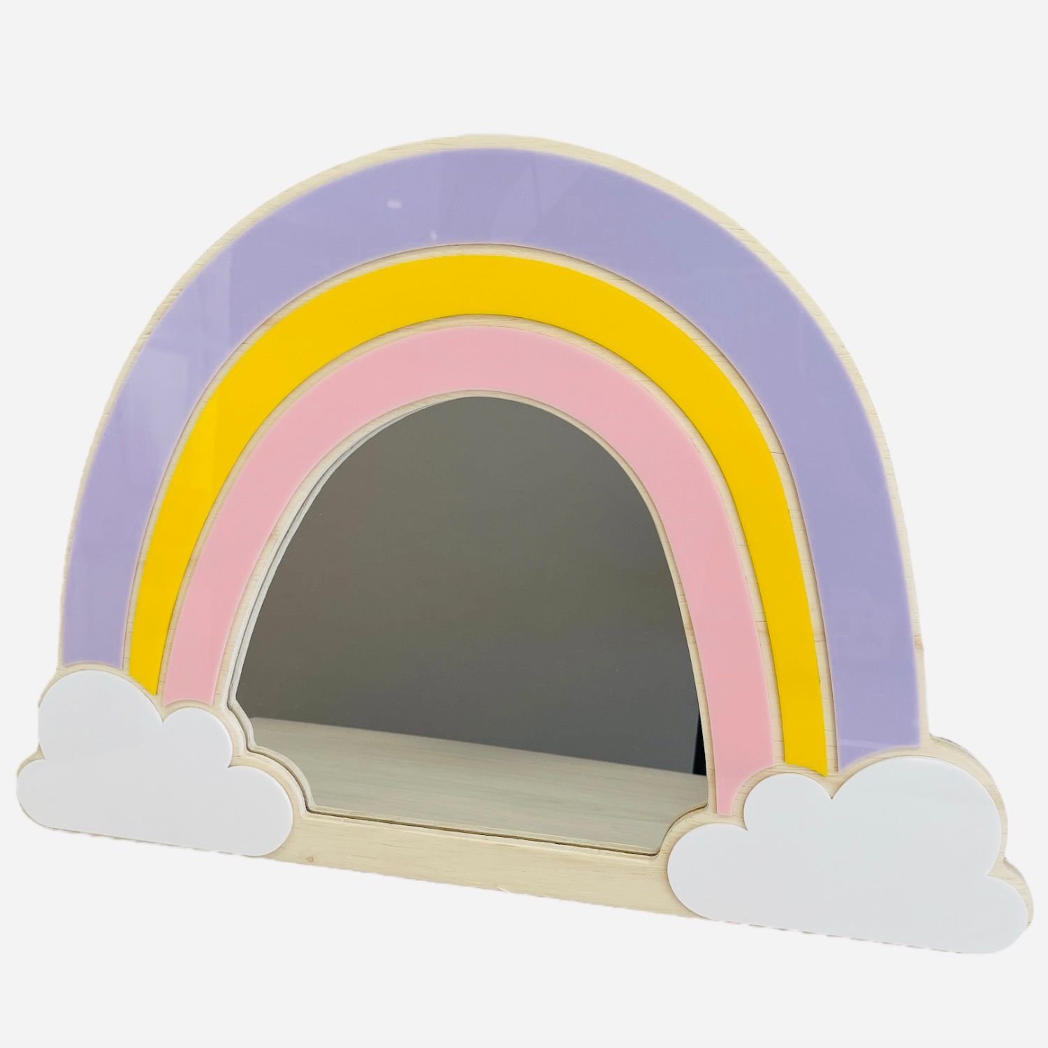 Espelho Decorativo Infantil Quarto Menina Criança Arco Iris Maquiagem Madeira Acrílico