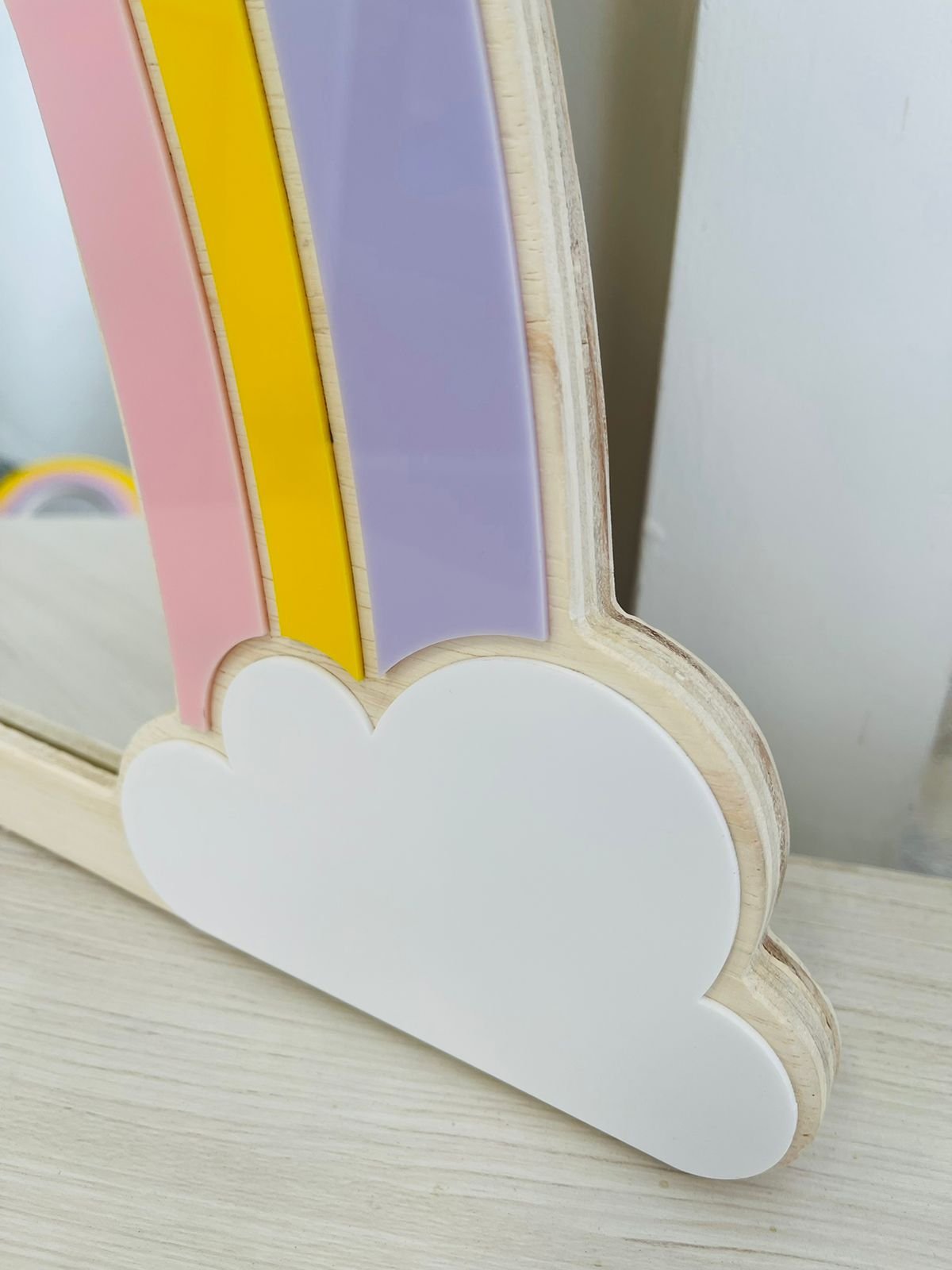 Espelho Decorativo Infantil Quarto Menina Criança Arco Iris Maquiagem Madeira Acrílico - 4