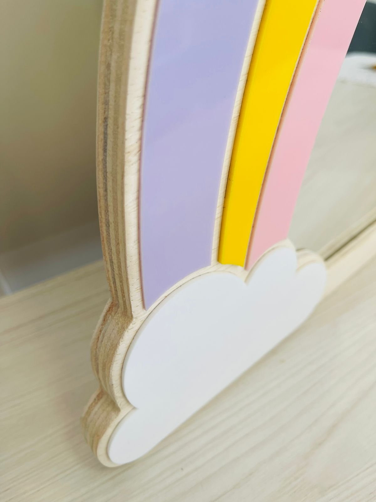 Espelho Decorativo Infantil Quarto Menina Criança Arco Iris Maquiagem Madeira Acrílico - 2