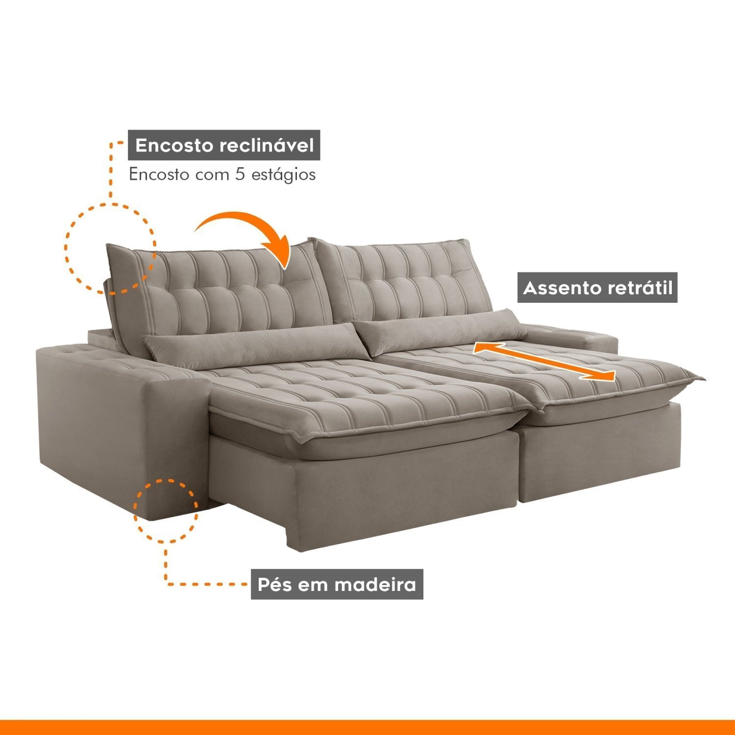 Sofá Retrátil e Reclinável 230cm Domínio - 8