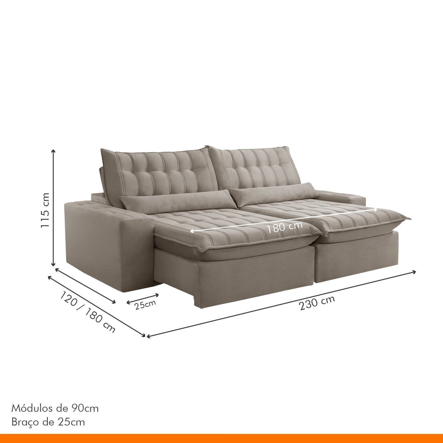 Sofá Retrátil e Reclinável 230cm Domínio - 3