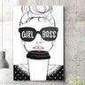 Placa Decorativa Girl Boss Desenho de Garota e Café-30X45Cm - 1