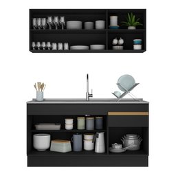 Cozinha Compacta com Rodapé Veneza Multimóveis MP2114 com Armário e Balcão Preta - 6