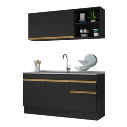 Cozinha Compacta com Rodapé Veneza Multimóveis MP2114 com Armário e Balcão Preta - 3