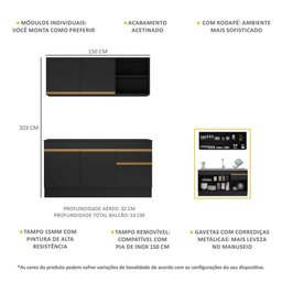 Cozinha Compacta com Rodapé Veneza Multimóveis MP2114 com Armário e Balcão Preta - 4