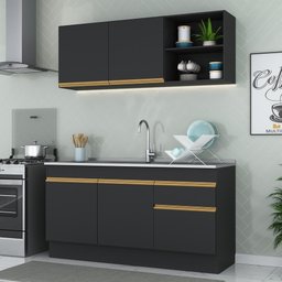 Cozinha Compacta com Rodapé Veneza Multimóveis MP2114 com Armário e Balcão Preta - 2