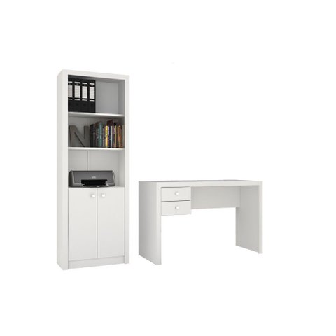 Escritório com Mesa e Estante Branco - Fdecor