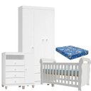 Ver imagem 1 de Quarto de Bebê 3 Portas Ternura Baby com Berço Lara Branco Brilho com Colchão - Incorplac