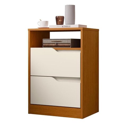 Mesa de Cabeceira Sole 2 Gavetas Flex Off White-cinamomo - Móveis Albatroz Off White-cinamomo