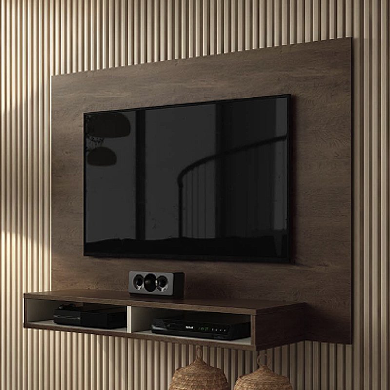Painel Fox New 1,20m TV até 46 polegadas - EDN Móveis: Nogal Acetinado/Off White