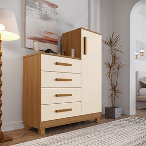 Comoda com 4 Gavetas e 1 Porta Off White Versátil Bege