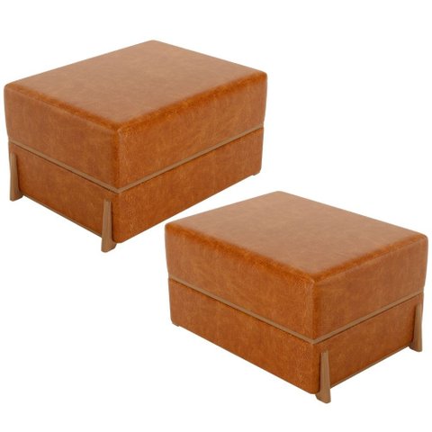Kit 02 Puffs Decorativo Retangular para Sala de Estar Domus L02 Couríssimo Canela - Lyam Decor