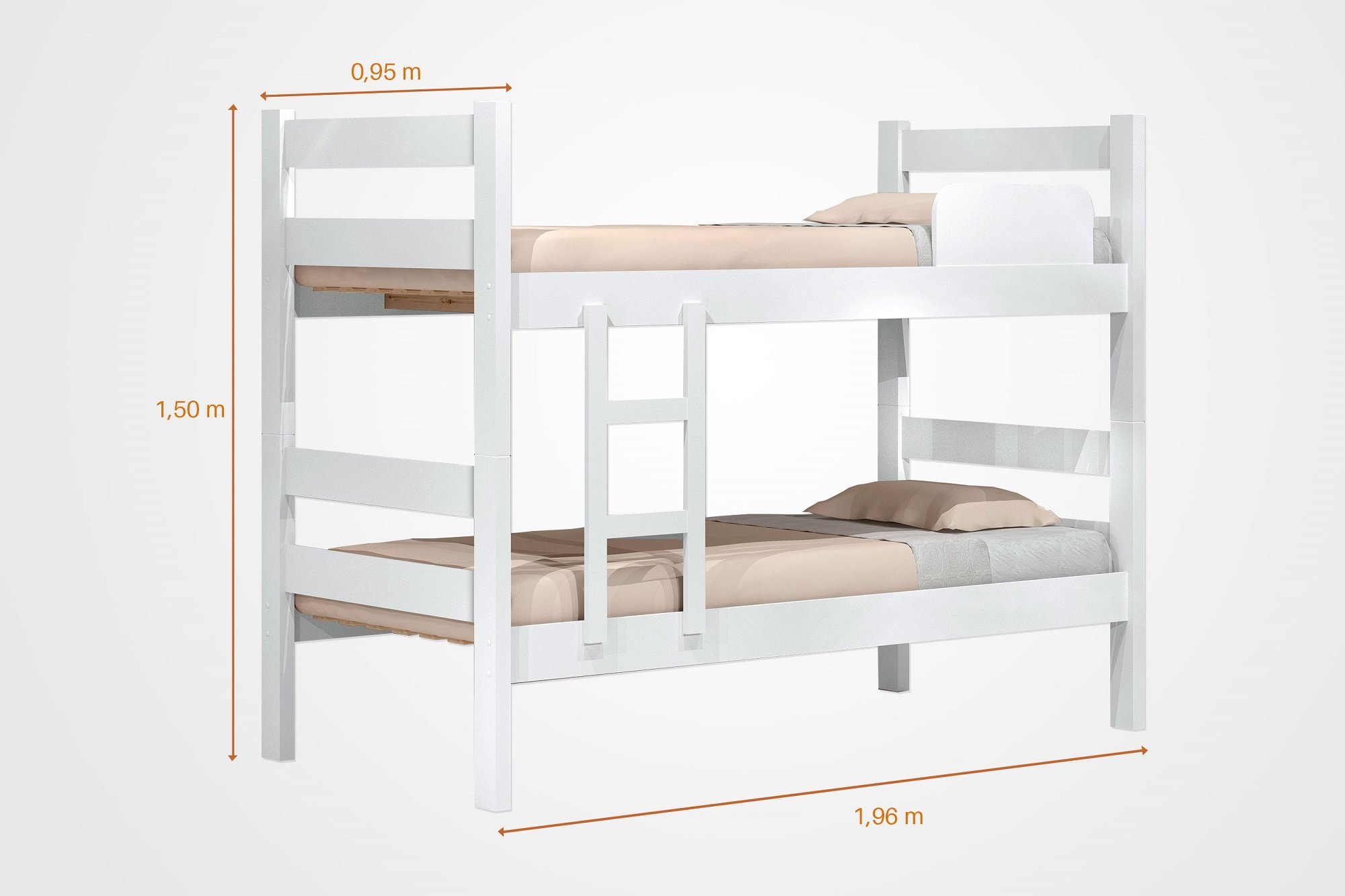 Beliche / Cama Solteiro 100% MDF Estrado em Eucalipto Reforçada com Escada Lateral Cor Branca última - 3