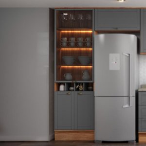 Cristaleira 2 Portas Vidro Bella Nog/cinza 70cm Carraro