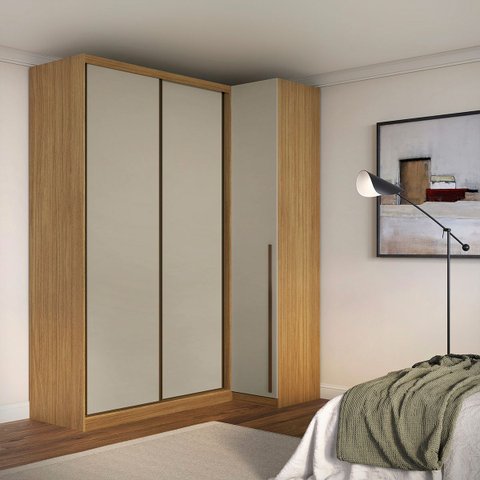 Guarda Roupa de Canto Porta de Correr 3 Portas Mdf Altezza Trend Belmax:freijó/off White