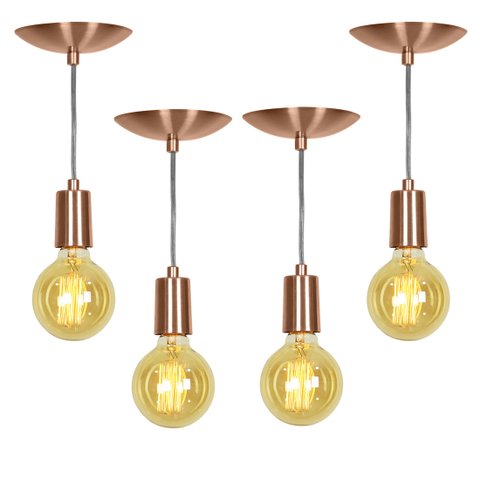 Kit 4 Pendente Tubo Cilindro Alumínio Cobre Fio 120cm