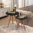 Ver imagem 1 de Conjunto Mesa Apoio Lateral Redonda Pés Palito - Preta