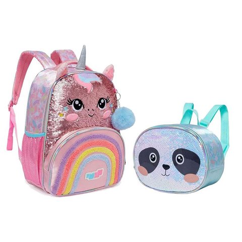 Kit Mochila 998an04 e Lancheira Escolar Infantil Pack Sweet Panda Verde - Pacific