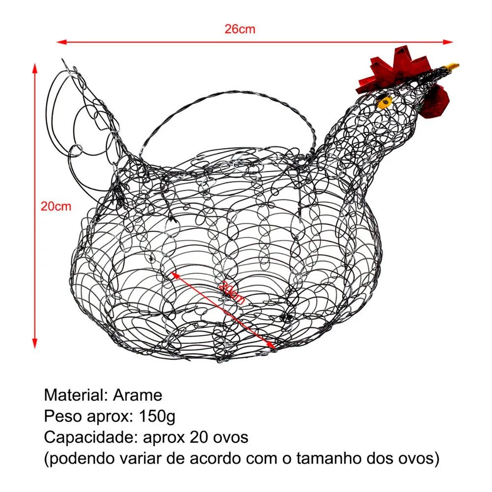 Galinha Porta Ovos Cesta Aramada Black Gourmet Decorativa - 3
