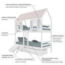 Ver imagem 4 de Beliche Casinha Bela com 2 Gavetas Kit Escada/escorregador - Madeira Maciça Branco/rosa/verde |