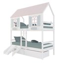 Ver imagem 2 de Beliche Casinha Bela com 2 Gavetas Kit Escada/escorregador - Madeira Maciça Branco/rosa/verde |