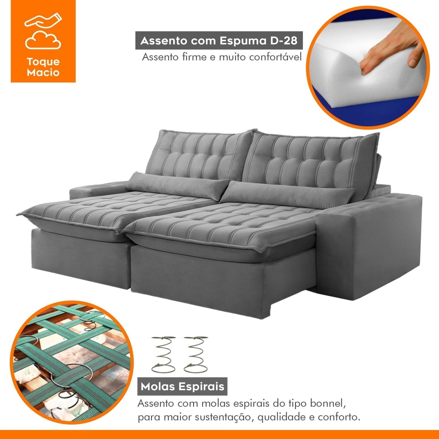 Sofá Retrátil e Reclinável 210cm Domínio - 5
