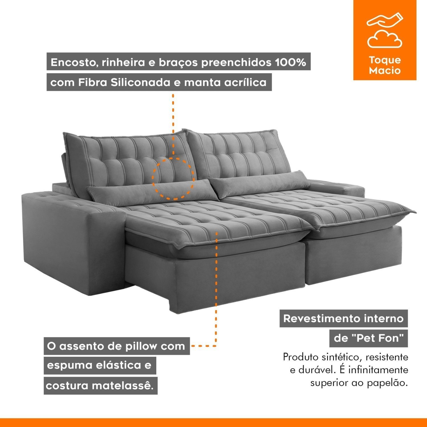Sofá Retrátil e Reclinável 210cm Domínio - 4