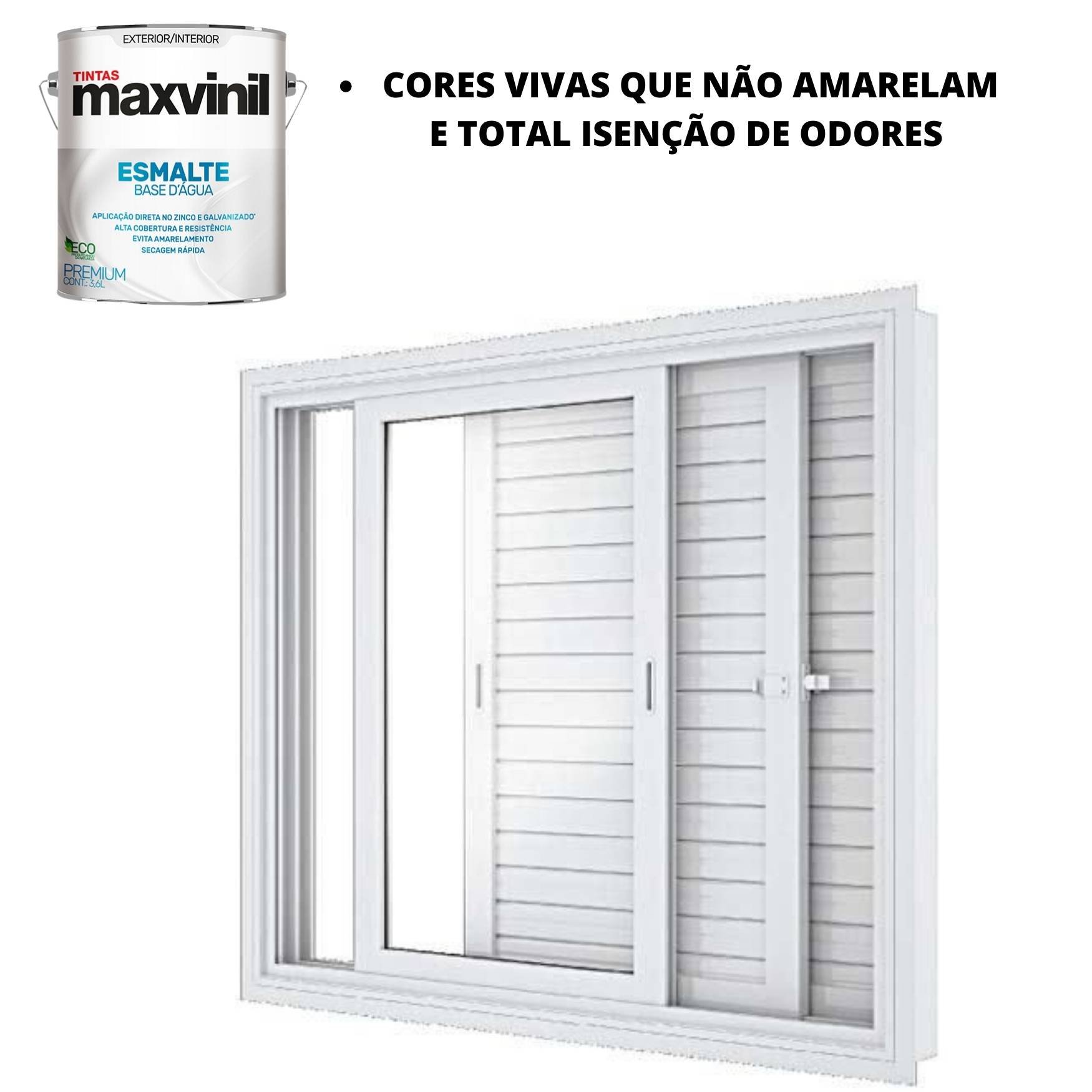 Maxvinil Esmalte Base Agua Branco Brilhante 3,6l Esmalte Base D'água para Metais Madeira Alvenaria B - 3