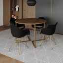 Ver imagem 1 de Mesa Jantar Industrial Amêndoa 110cm Redonda Base V com 4 Poltronas Eames Eiffel Daw Pretas Base Dou