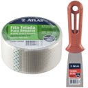 Ver imagem 1 de Fita Telada Auto Adesiva para Reparos 50mm X 45m Gesso Drywall Alvenaria + Espátula 4cm Aço Carbono