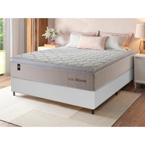 Conjunto Cama Box Casal c/ Molas Ensacadas Roma Branco 138x188x71
