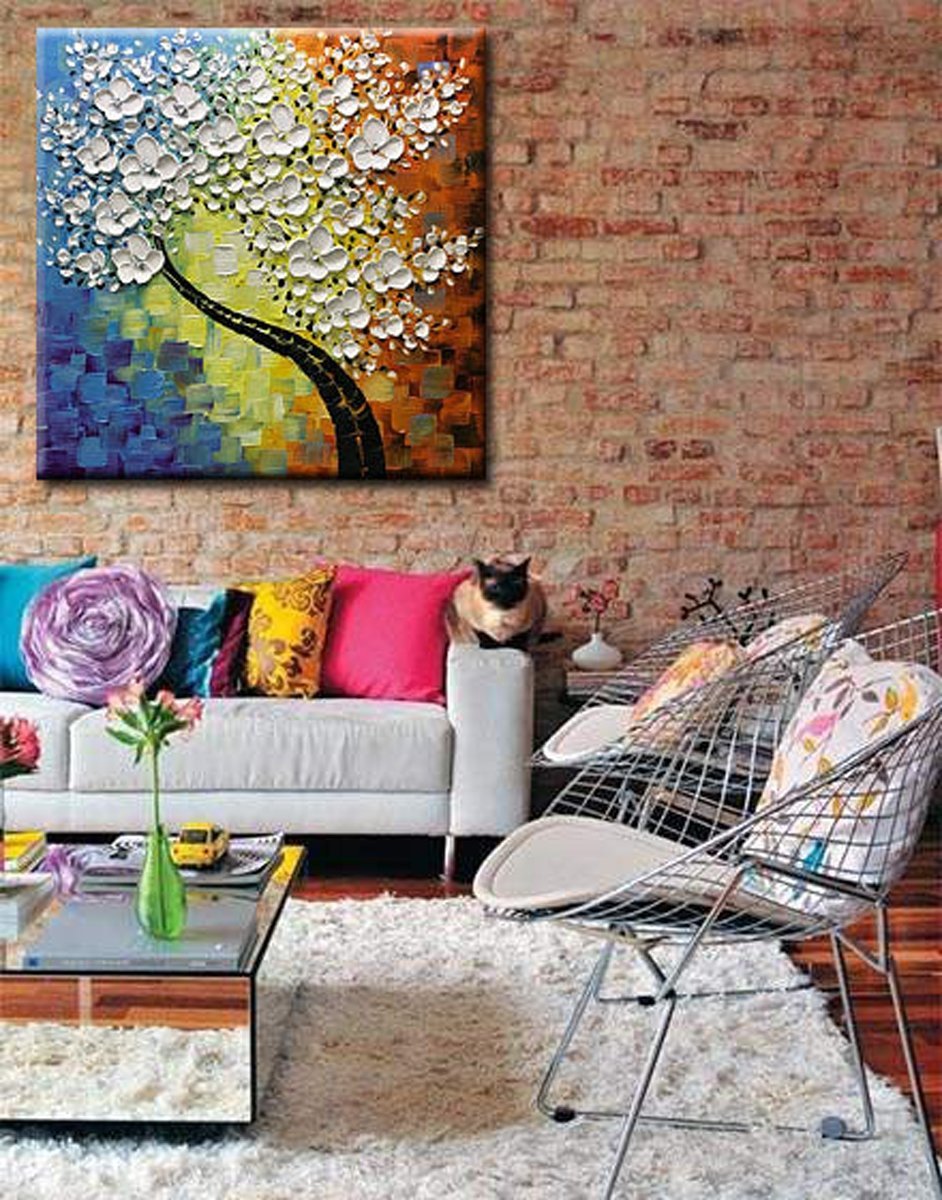 Quadro Pintura Tela claramente textura pétalas branco 5437: 90cm (A) x 90cm (L) - 5