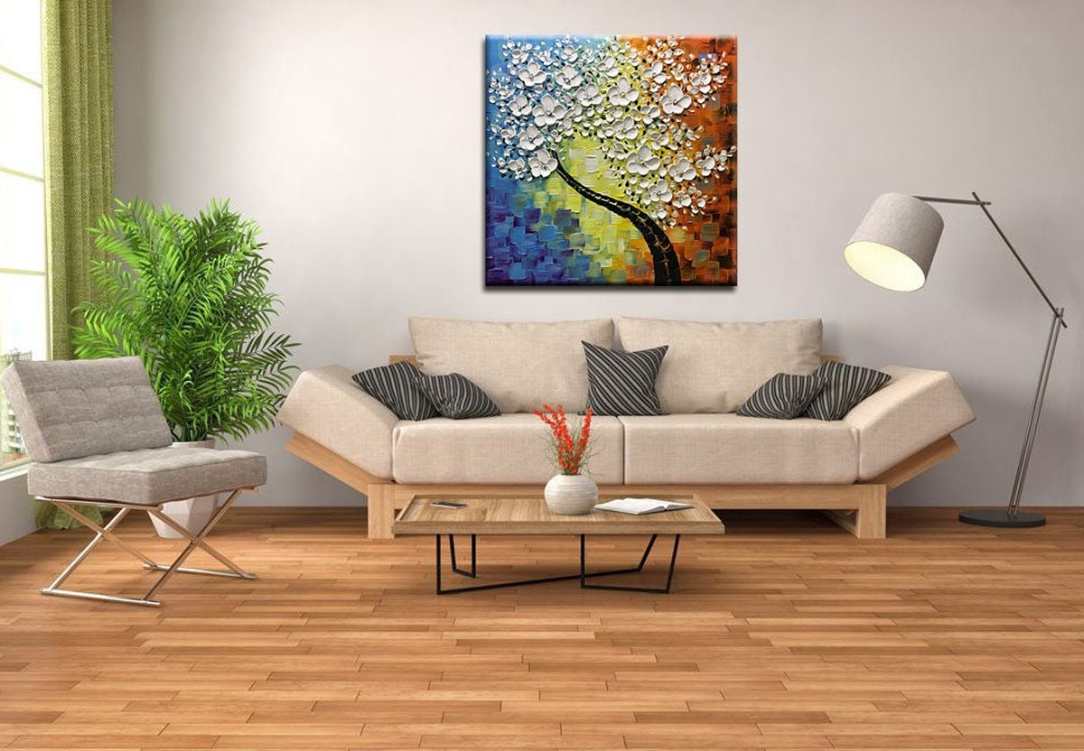 Quadro Pintura Tela claramente textura pétalas branco 5437: 90cm (A) x 90cm (L) - 1