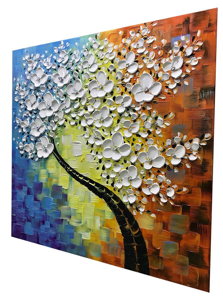 Quadro Pintura Tela claramente textura pétalas branco 5437: 90cm (A) x 90cm (L) - 3