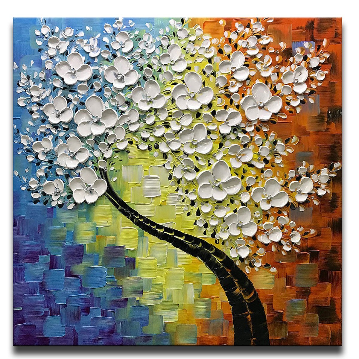 Quadro Pintura Tela claramente textura pétalas branco 5437: 90cm (A) x 90cm (L) - 2