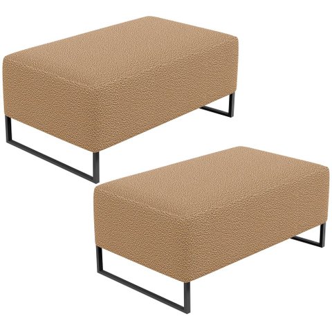 Kit 02 Puffs Decorativo Sala De Estar Cléo 90cm Base De Ferro Preto W01 Bouclê Mostarda- Lyam Decor