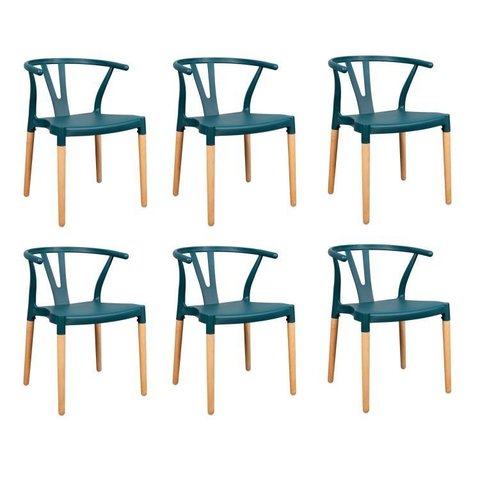 Conjunto 6 Cadeiras Polipropileno Wishbone Yescasa Verde/Escuro