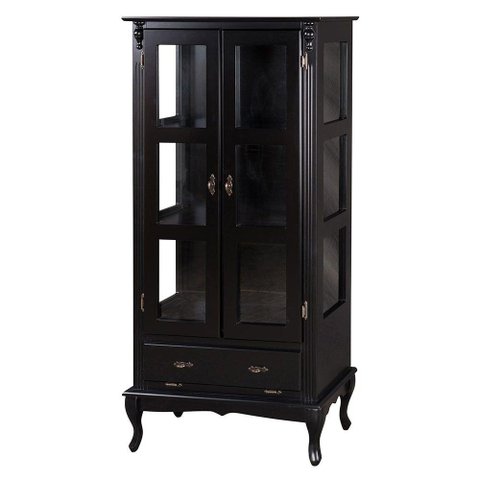 Cristaleira Antique Alta 2 Portas de Vidro e 1 Gaveta Preta