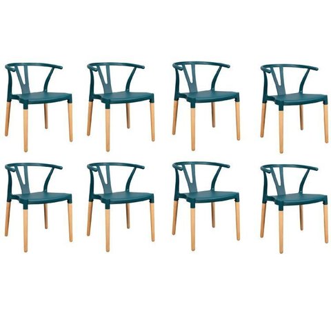 Conjunto 8 Cadeiras Polipropileno Wishbone Yescasa Verde/Escuro