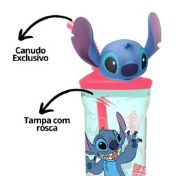 Copo com Canudo Acrílico Tampa Stitch Disney 3d Látex 360ml - Tuut - 3