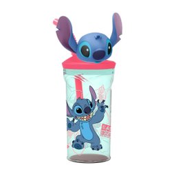 Copo com Canudo Acrílico Tampa Stitch Disney 3d Látex 360ml - Tuut - 1