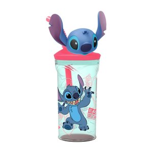 Copo com Canudo Acrílico Tampa Stitch Disney 3d Látex 360ml - Tuut