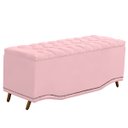 Ver imagem 4 de Calçadeira Baú Queen Estofada Maitê Veludo Rosa Bebe