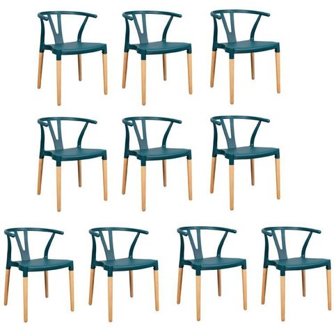 Conjunto 10 Cadeiras Polipropileno Wishbone Yescasa Verde/Escuro