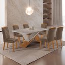 Ver imagem 1 de Mesa de Jantar Yasmin 180cm Tampo Mdf com Vidro Canto Copo e 6 Cadeiras Melissa