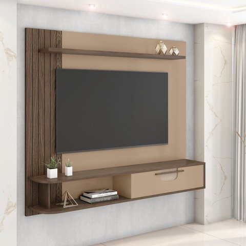 Painel para TV até 50 Polegadas 160,2cmx136cm Jeri Marrom Fendi/Carvalho