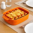 Ver imagem 4 de Kit 2 Travessas Retangulares 28x17cm Laranja Germer Porcelana Assar e Servir Refratária