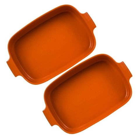 Kit 2 Travessas Retangulares 28x17cm Laranja Germer Porcelana Assar e Servir Refratária
