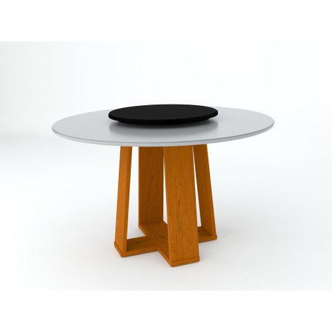 Mesa de Jantar Redonda Isabela 1,35m com Tampo Giratório Ypê/off White/preto - New Ceval